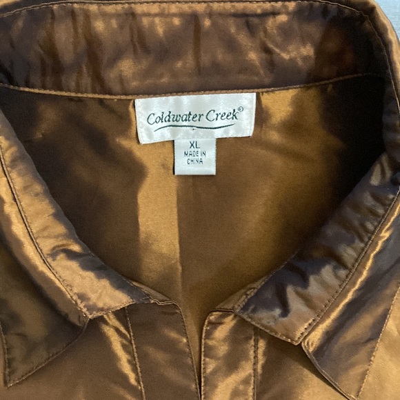 Coldwater Creek concealed buttoned down copper metallic 3/4 sleeves XL blouse - Picture 9 of 12